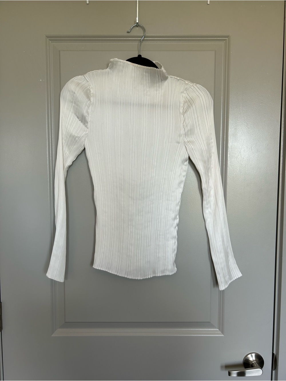 Reiss White Ribbed Long Sleeve Mock-Neck Top